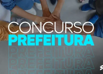 Mãos unidas em sinal de união com destaque para o texto "Concurso Prefeitura", representando o concurso público de Curitiba.