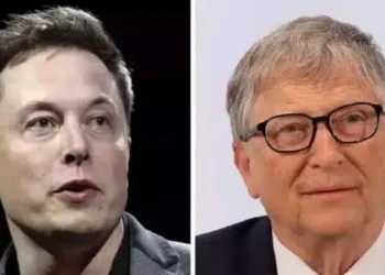 Imagem de Elon Musk e Bill Gates discutindo sobre o futuro das profissões em meio ao avanço da IA.