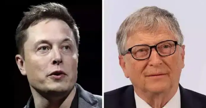 Imagem de Elon Musk e Bill Gates discutindo sobre o futuro das profissões em meio ao avanço da IA.