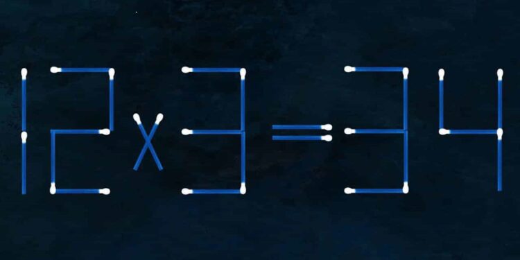 Teste de QI matemático com palitos de fósforo: mova dois para corrigir a equação.