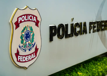 Logo da Polícia Federal, com brasão e inscrição 'Polícia Federal'