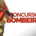 Imagem de bombeiro segurando extintor de incêndio, com foco em concurso público para bombeiros.