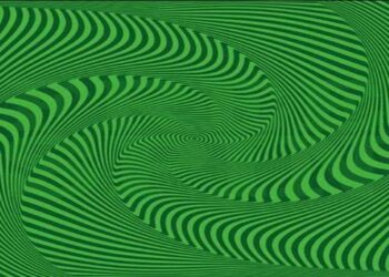 Desafio visual com padrão listrado em verde e preto para desafio de encontrar palavras ocultas