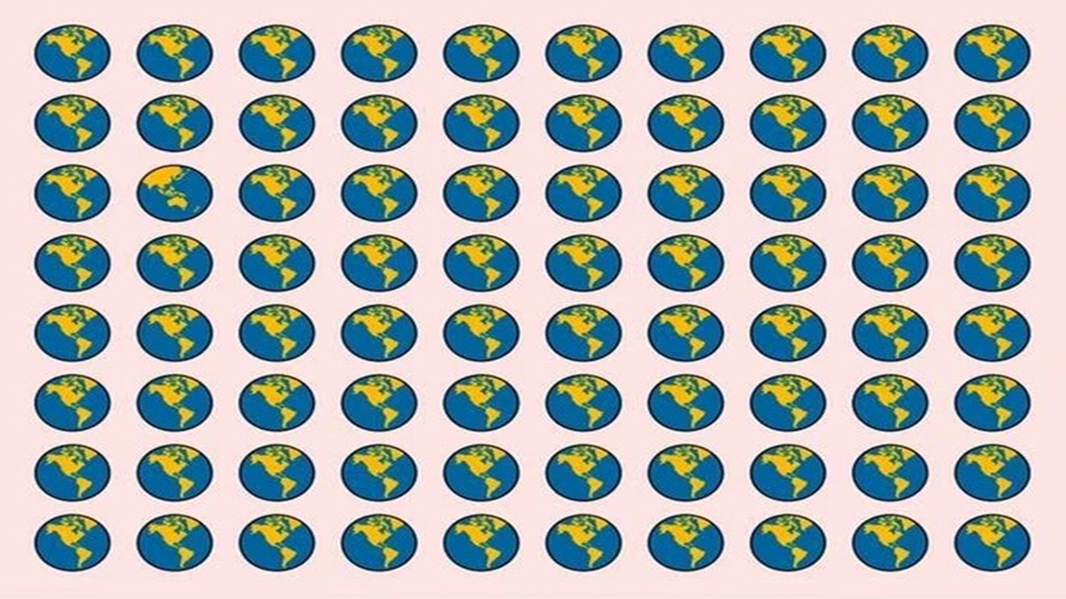 Desafio visual com várias ilustrações do Planeta Terra com uma pequena variação em apenas uma delas.