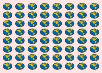 Desafio visual com várias ilustrações do Planeta Terra com uma pequena variação em apenas uma delas.