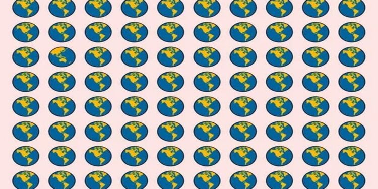 Desafio visual com várias ilustrações do Planeta Terra com uma pequena variação em apenas uma delas.