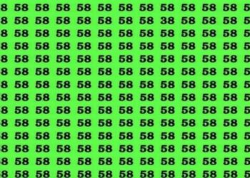 Teste de QI com múltiplos números 58 em fundo verde, com um número 38 camuflado entre eles
