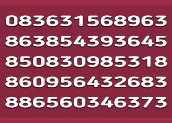 Teste de QI com cinco linhas de números em destaque branco sobre fundo vermelho, com o desafio de encontrar o número 838