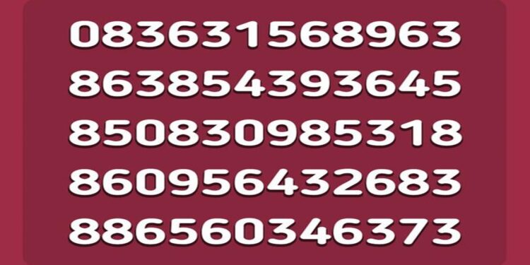 Teste de QI com cinco linhas de números em destaque branco sobre fundo vermelho, com o desafio de encontrar o número 838