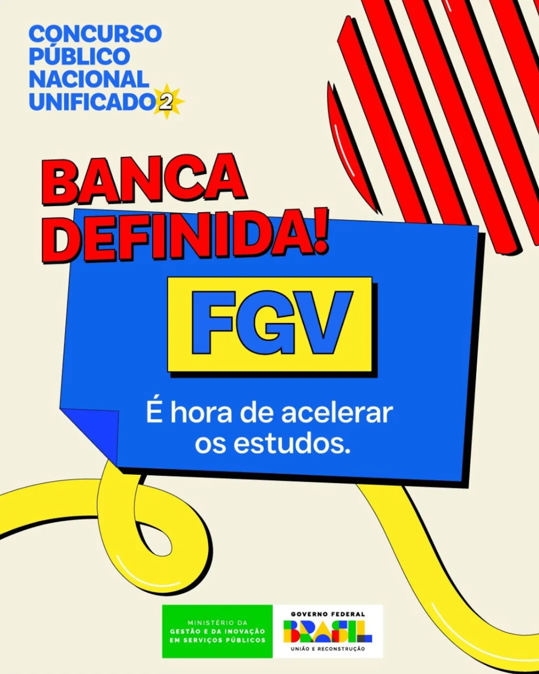 Arte informativa anuncia a FGV como banca do Concurso Nacional Unificado 2025