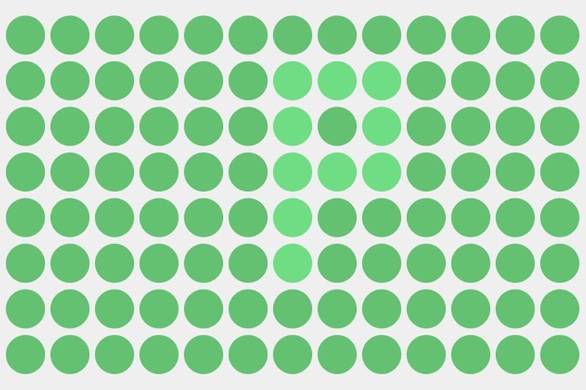 Imagem com círculos verdes em diferentes tonalidades formando uma ilusão de ótica