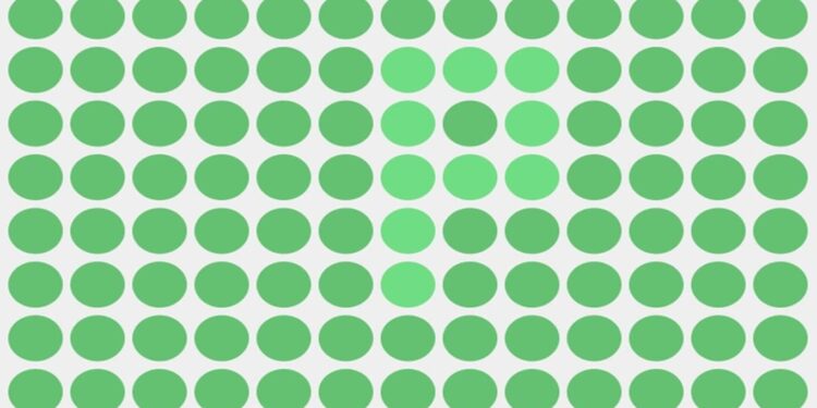 Imagem com círculos verdes em diferentes tonalidades formando uma ilusão de ótica