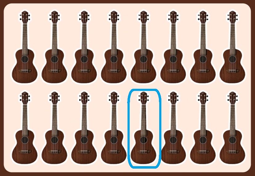 Teste visual com cavaquinhos alinhados em teste visual com uma diferença escondida