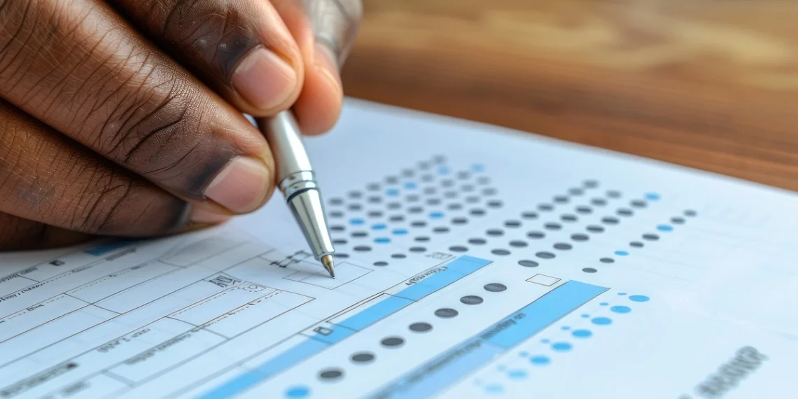 Pessoa preenchendo formulário de concurso, representando o processo seletivo da AgSUS.