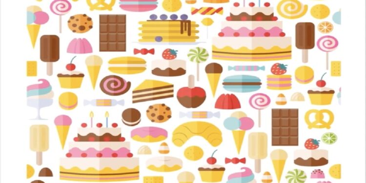 Desafio visual com diversos doces, bolos e guloseimas; a tarefa é encontrar a xícara de café.