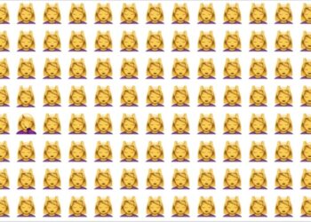 Teste visual com uma imagem de emojis femininos de super-heroína, com um emoji diferente no centro.