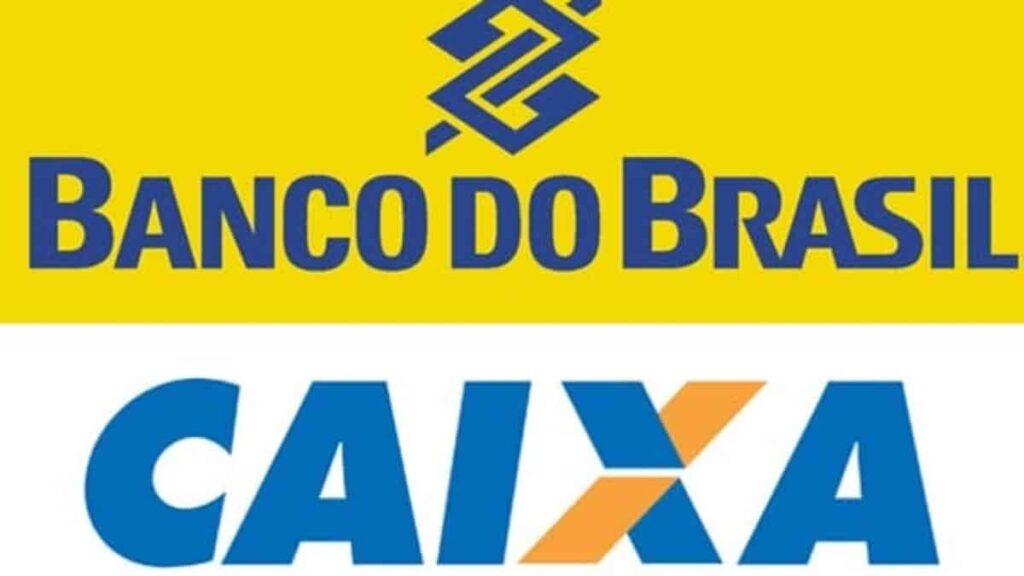 Logos do Banco do Brasil e Caixa Econômica Federal, principais instituições bancárias públicas do Brasil.