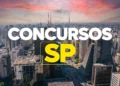 Vista aérea de São Paulo com destaque para o texto 'CONCURSOS SP'.