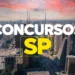 Vista aérea de São Paulo com destaque para o texto 'CONCURSOS SP'.