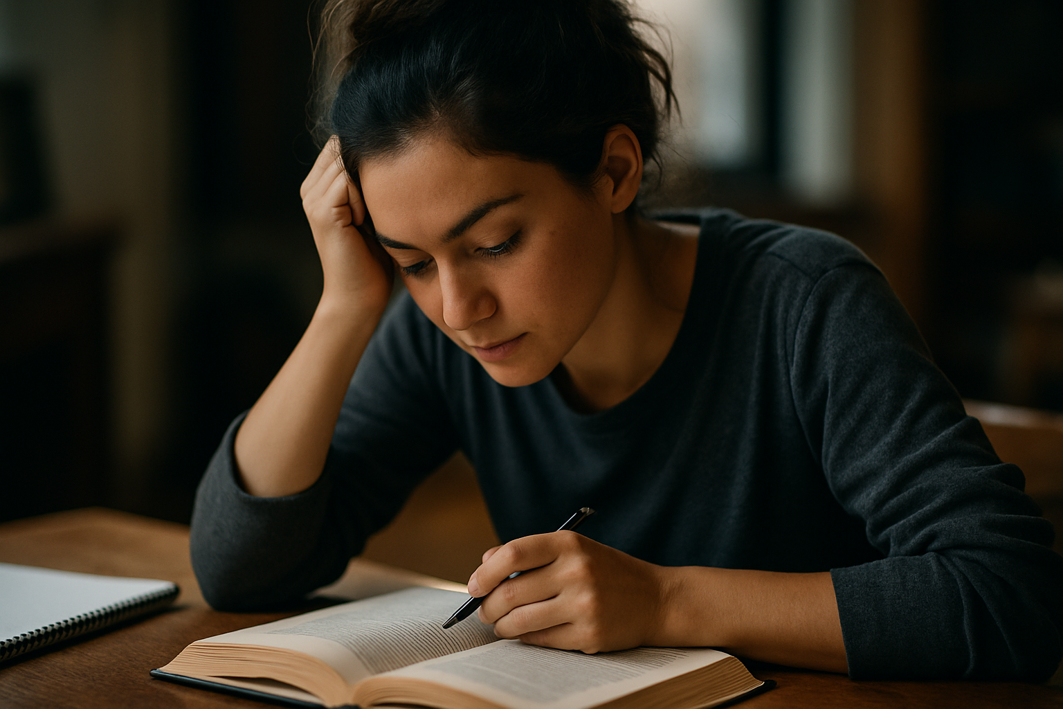 Jovem estudando e lendo livro