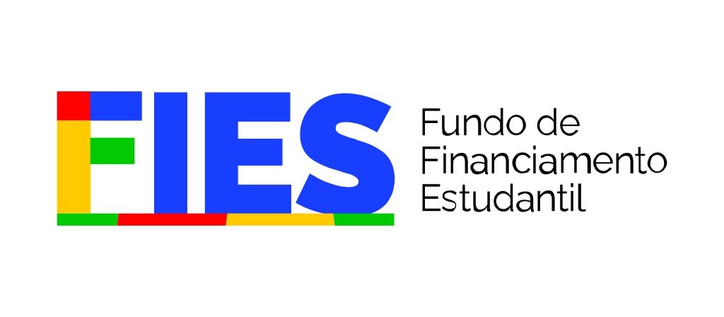 Logotipo oficial do FIES em cores vibrantes, com as letras 'FIES' em azul e 'Fundo de Financiamento Estudantil' ao lado, sobre um fundo branco.