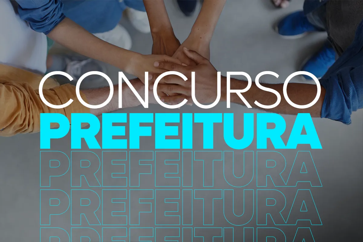 Inscrições Finais Concursos MT R$ 5 Mil Vagas Prefeitura Mãos de diferentes pessoas unidas em círculo, simbolizando a colaboração em cargos públicos, com o texto "CONCURSO PREFEITURA" em destaque. A imagem representa a oportunidade de vagas com salários acima de R$ 5 mil no MT.