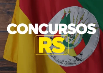 Bandeira do Rio Grande do Sul com texto Concurso RS em destaque.
