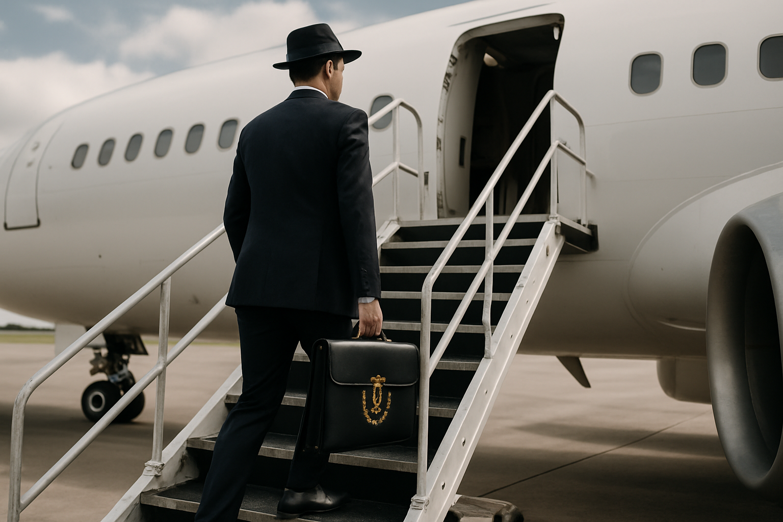 Concurso para diplomata Diplomata embarcando em avião para viagem de negócios