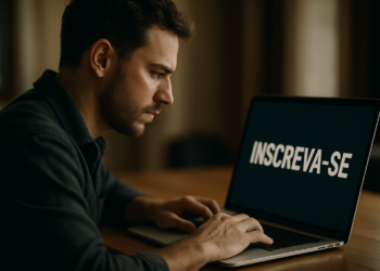 Jovem se inscreve no concurso da Câmara dos Deputados usando notebook.