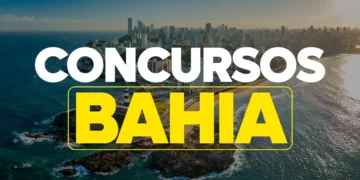 Concurso da Secretaria de Educação da Bahia em destaque com vista aérea de Salvador ao fundo.