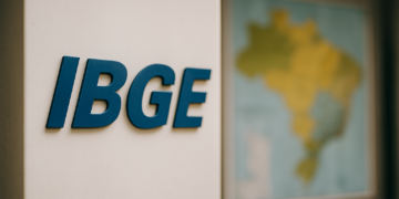 Imagem com o nome 'IBGE' e mapa do Brasil.