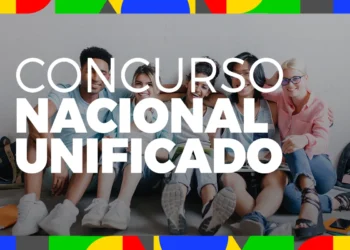 Grupo de jovens candidatos com texto Concurso Nacional Unificado sobreposto