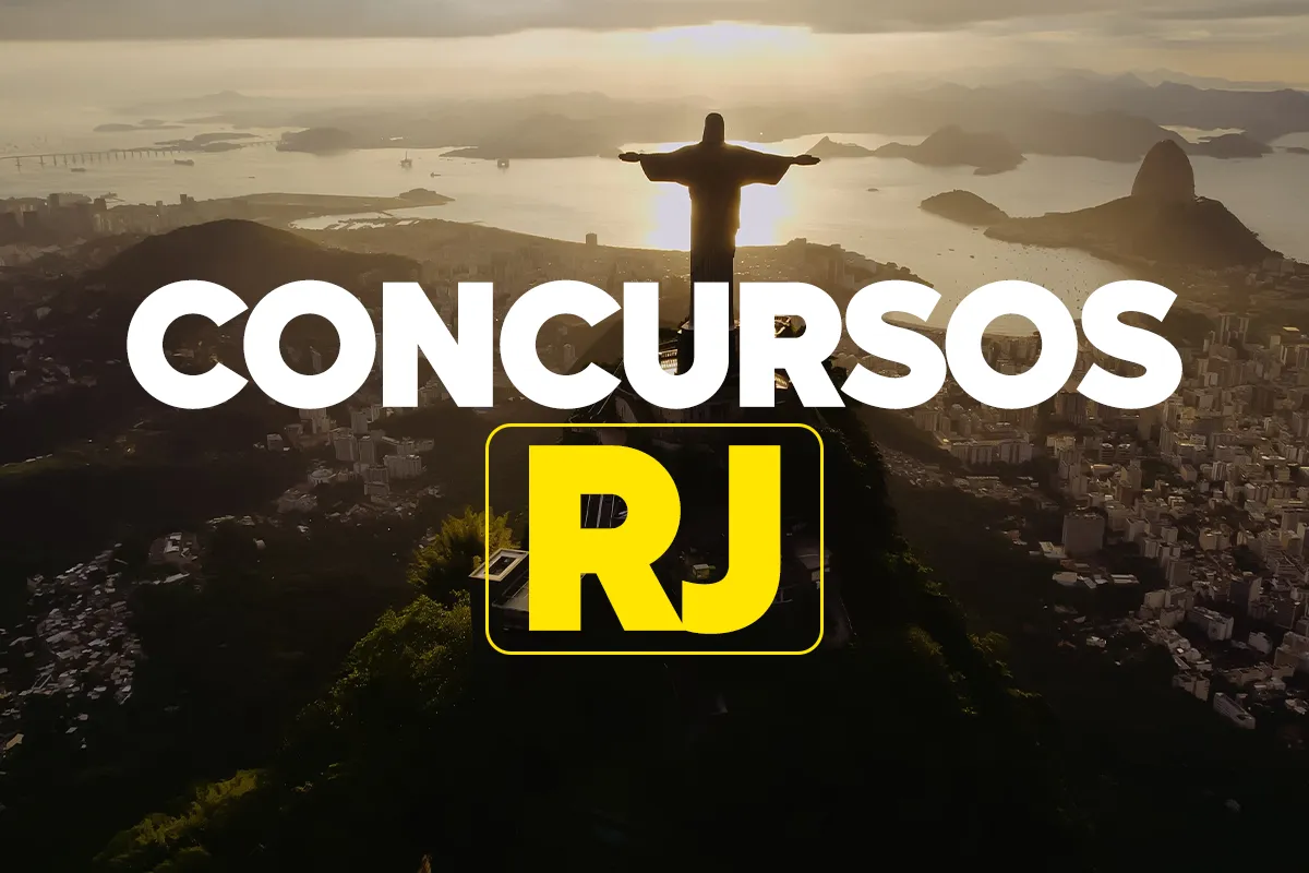 Como se inscrever no concurso da Prefeitura de Angra dos Reis RJ Vista aérea do Rio de Janeiro com Cristo Redentor e Pão de Açúcar com texto Concursos RJ