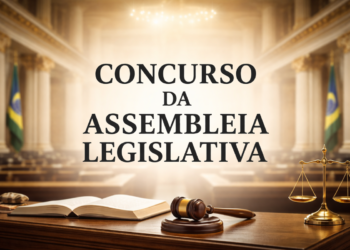 Plenário com martelo e balança com texto "Concurso da Assembleia Legislativa"