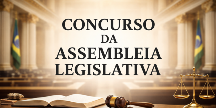 Plenário com martelo e balança com texto "Concurso da Assembleia Legislativa"
