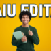 Jovem negro de cabelo cacheado segura cadernos verdes e caneta, sorrindo, com texto "SAIU EDITAL" em fundo amarelo