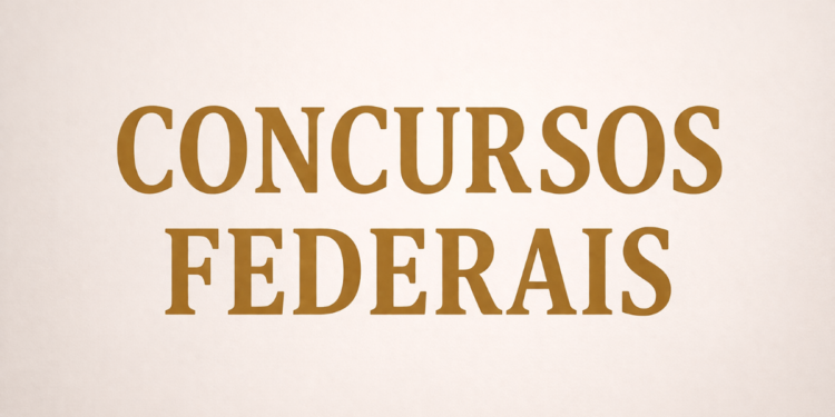 Texto "Concursos Federais" em dourado sobre fundo bege