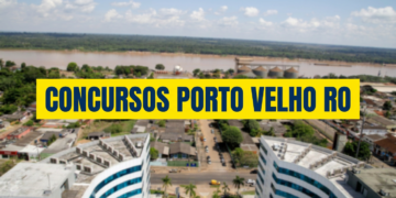Vista aérea de Porto Velho com prédios modernos, vegetação tropical e Rio Madeira ao fundo com silos de armazenamento