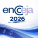 Logo oficial do Encceja com elementos educacionais em fundo azul