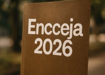Livro com capa marrom e texto Encceja 2026 em destaque — Inep divulga edital Encceja 2026 e procedimento para justificar ausência de 2025