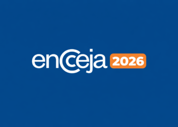 Logo oficial do Encceja com ano em destaque laranja sobre fundo azul