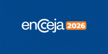 Logo oficial do Encceja com ano em destaque laranja sobre fundo azul