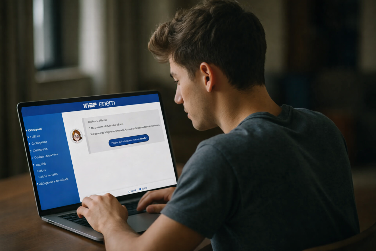 Como solicitar a isenção passo a passo Jovem acessando o site oficial do Inep Enem no notebook para realizar inscrição ou solicitação de isenção