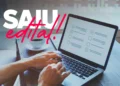 Pessoa utiliza notebook para acessar edital de concurso público